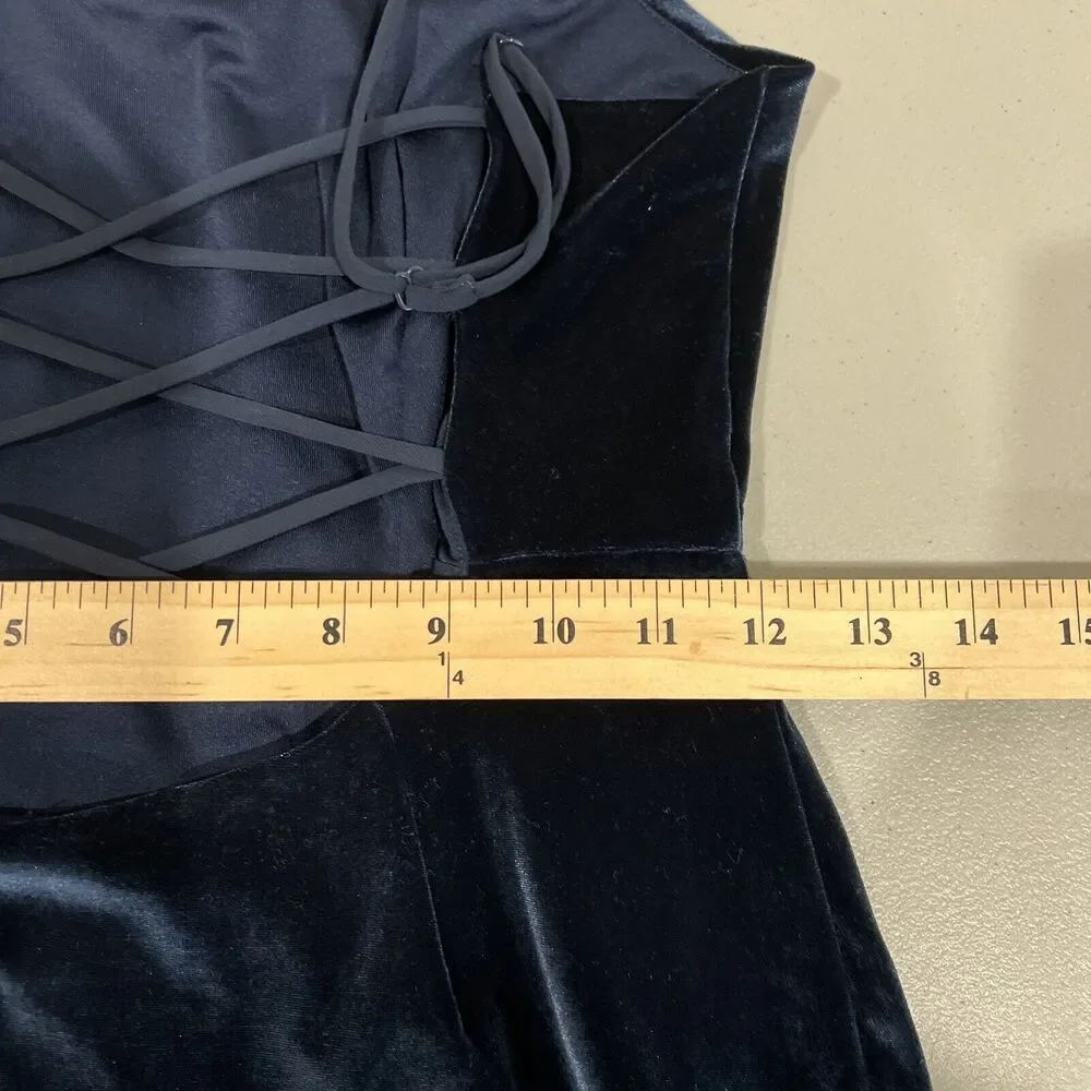 NBD Lauren Bodycon Dress Blue Velvet‎ Mini Party Open Back Whimsy Goth